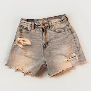 American Eagle Mom Shorts Womens 0 Distressed Light Wash Denim Raw Hem